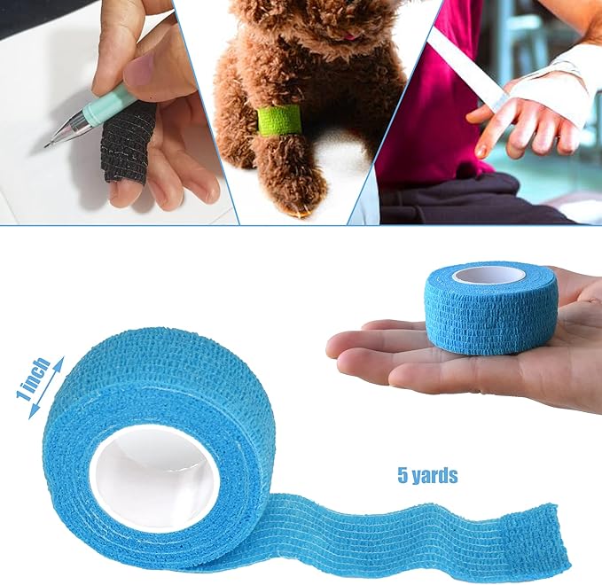 9 Pack 1" x 5 Yards Self Adhesive Bandage Wrap Self Stick Wrap for Ankle, Wrist, Finger, Sports, Breathable Cohesive Vet Tape for Pets (Light Blue)-PawvioPets
