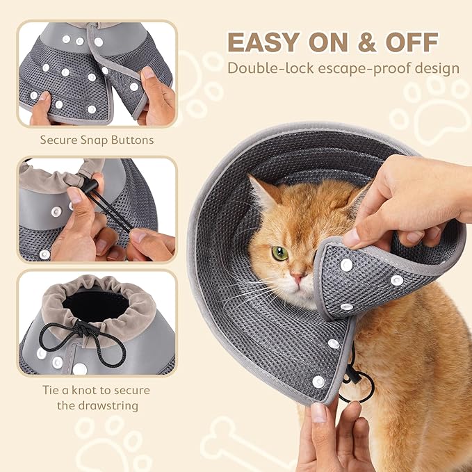 Avont Cat Cone Collar Soft to Stop Licking, Adjustable Foldable Lightweight Kitten Recovery Collar After Surgery for Small Dogs, Elizabeth Cone of Shame Alternative -Darkgrey(M)-PawvioPets