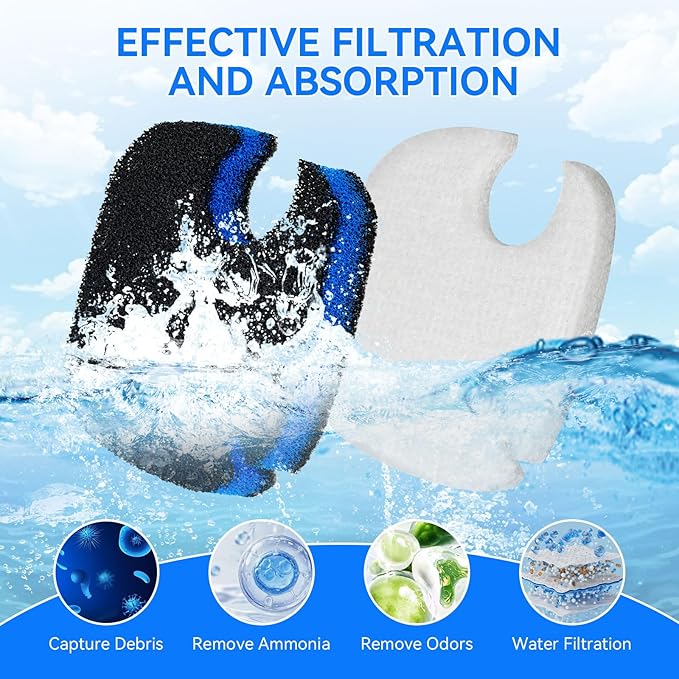 Canister Filter Pads Compatible with AMOSIJOY 172/225/265GPH Canister Filter Media Replacement for Pondforse 172/225/265GPH Aquarium Canister Filter for Aquariums Fish Tanks Turtle Tank 8 Pack-PawvioPets
