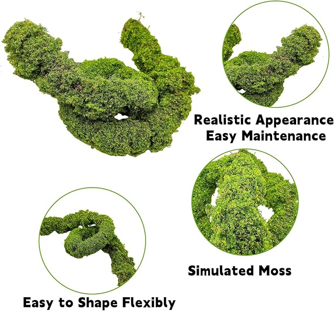 BNOSDM Reptile Plants,Flexible Rainforest Vines with Moss,Bendable Jungle Climbing Vines,Terrarium Artificial Plants Decor for Bearded Dragon,Hermit Crab,Snake,Geckos,Chameleon,Lizard-PawvioPets