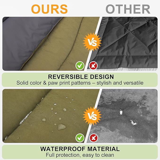 BEAUTYZOO Outdoor Dog Bed Waterproof, Camping Dog Bed Reversible, Portable Travel Bed with Carry Bag- Machine Washable, Durable, Foldable Outdoor Pet Bed Mat for Medium Large Dogs, 35” x 51“ Green-PawvioPets