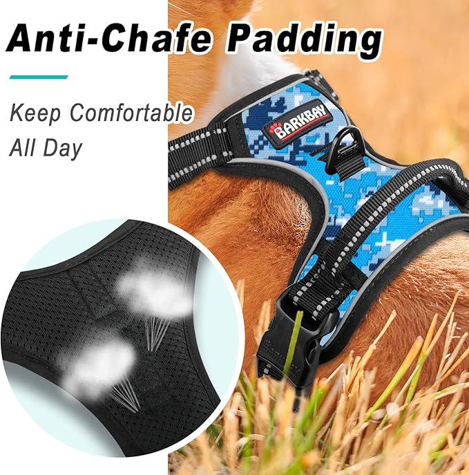 BARKBAY No Pull Dog Harness Large Step in Reflective Dog Harness with Front Clip and Easy Control Handle for Walking Training Running(Blue camo,L)-PawvioPets
