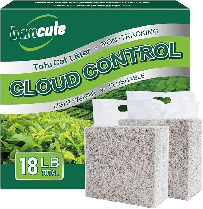18lbs Tofu Cat Litter Clumping, Flushable, Dust-Free, Low Tracking, Lightweight, Ultra Absorbent and Fast Drying, 100% Natural Pea Husk Kitty Litter Solubility in Water, (9lbs×2bags)-PawvioPets
