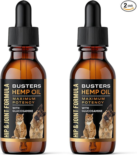 Busters Hip and Joint Hemp Oil for Dogs Formula with Glucosamine, 2Pack 2Month Supply, Soothing Relief for Cats, and Pets, Advanced Mobility Support-PawvioPets