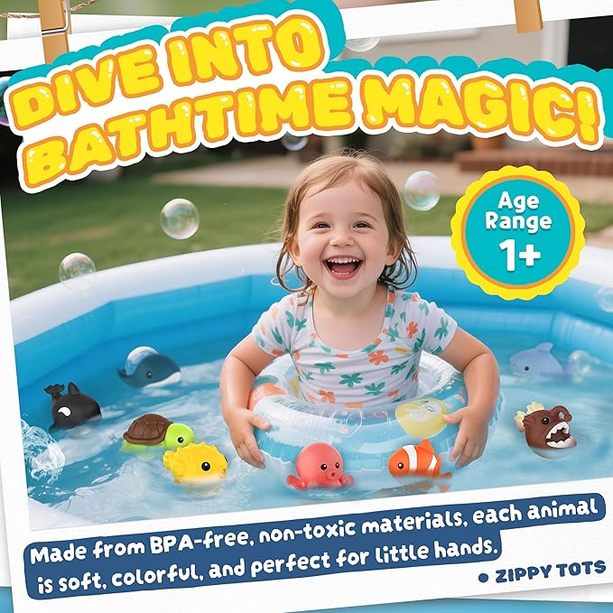 8 PCS Ocean Animal Bath Toys Mold Free Infant Bath Tub Toys for 12 Months - No Hole Bathtub Toys for Toddlers 1-3 Water Pool Toys for Baby Toddler Ages 1+-PawvioPets