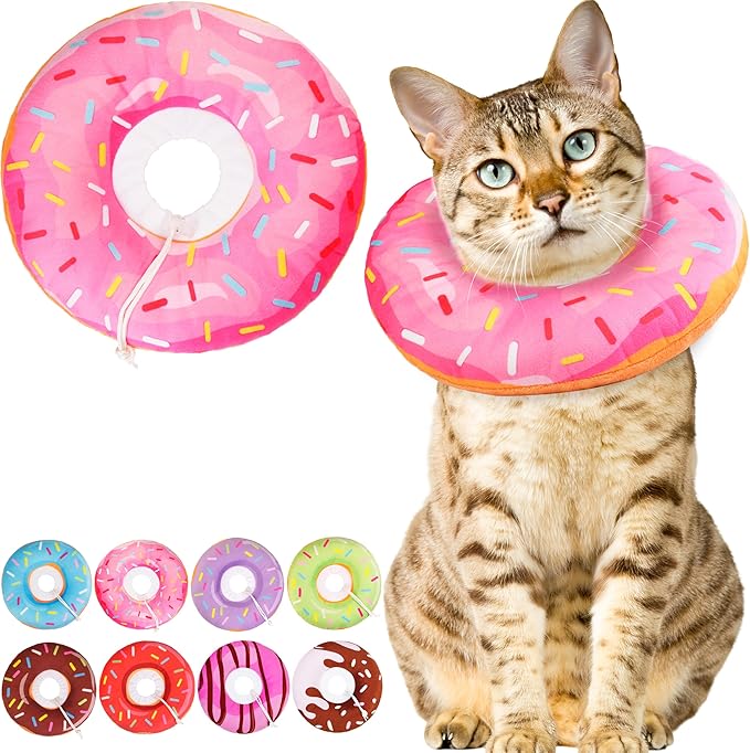 Cat Cone Collar Soft, Cute Cat Donut Collar After Surgery, Adjustable Kitten Recovery Cones to Stop Licking, Lightweight Neck Elizabethan Collars for Cats Kittens (Pink, Medium)-PawvioPets