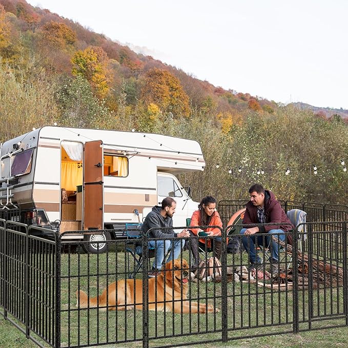Dog Playpen Outdoor 24 Panels Heavy Duty Dog Fence 40" Height with Thick Pipe Anti-Rust with Doors Portable for RV Camping Yard, Total 54FT, 227 Sq.ft, Snowy Black-PawvioPets