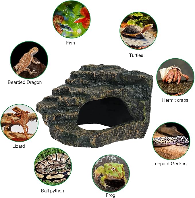 Gecko Tank Acccessories, Turtle Tank Accessories, Perfect Tortoise Hide Fish Tank Decor for Betta, Fish, Snake Hide, Professional Turtle Basking Platform (Medium)-PawvioPets