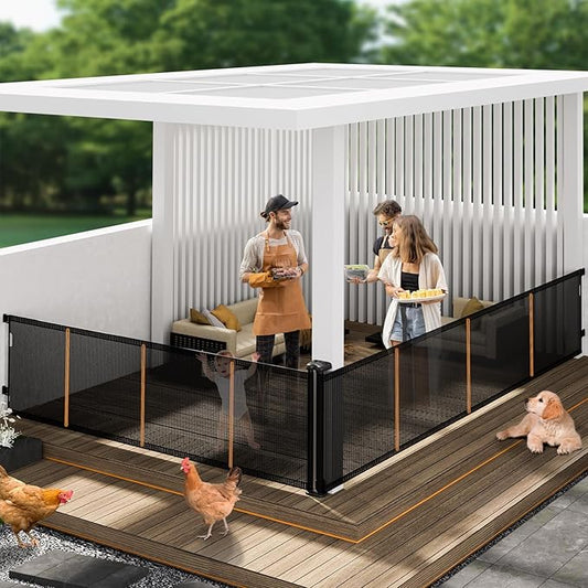 2-in-1 Retractable Baby Gates, 41" Tall Mesh Dog Gate 1-Pack, One Side Up to 200" Wide, Total 400" Wide, Long Retractable Pet Gate for Yard Swimming Pool Garage Indoor Outdoor-Black-PawvioPets