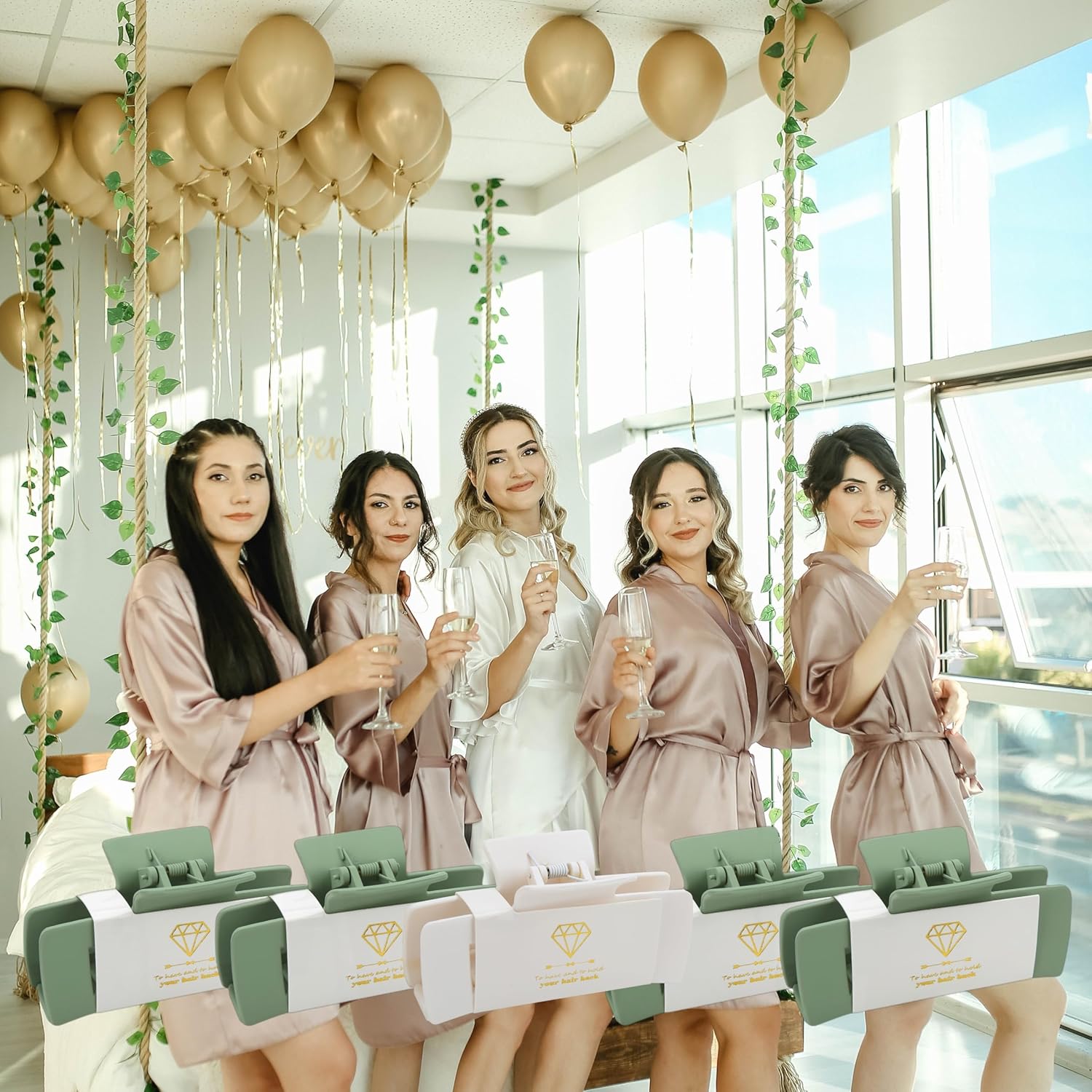 16pcs Bridesmaid Proposal Gifts 4.1inch square Matte Bachelorette Claw Clips Sunglasses set of 12 Girls Trendy Cute Hair Clips for Wedding Party Favors(16pcs White&Sage Green)