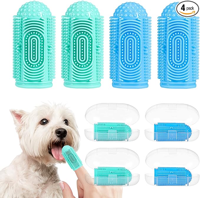Dog Toothbrush Dogs Tooth Brushing Kit 4 Pack Dog Finger Toothbrush for Dogs Teeth Cleaning& Dental Care,Dogss Tooth Brush Pet Toothbrush-PawvioPets