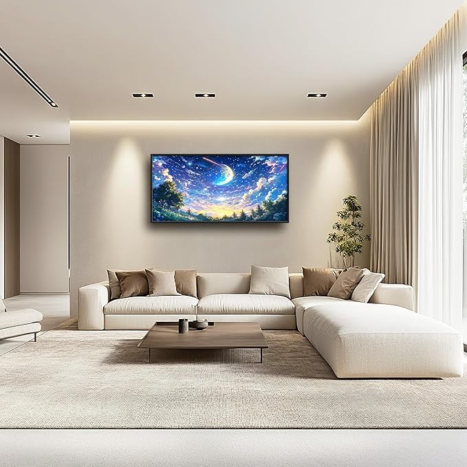 Framed Large Anime Sky Wall Art for Living Room, Oversized Fantasy Night Sky Forest Wall Decor Nature Canvas Painting Modern Artwork Home Decoration for Living Room Bedroom Office 60"x30"-PawvioPets