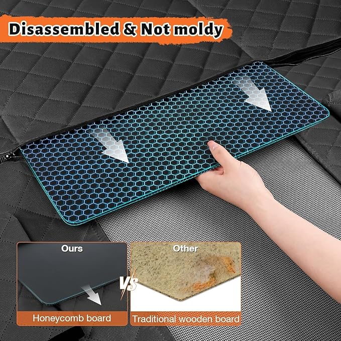 Dog Car Seat Cover for Back Seat, Hard Bottom Back Seat Extender for Dogs, Holds 420lbs, Waterproof Pet Hammock Protector, Thick and Durable Dog Seat Cover for Truck, Car, SUV-Black-PawvioPets