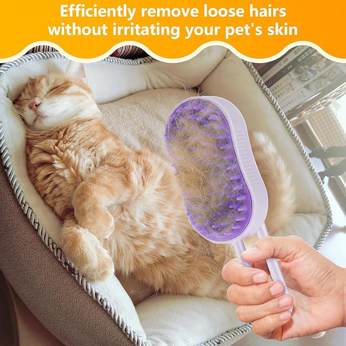 4 in 1 Cat Steam Brush for Shedding, Rechargeable Pet Steam Groomer Brush, Massage, Cleaning, Shedding & Combing Multifunctional Hair Removal Comb for Cats Dogs (Cream color)-PawvioPets