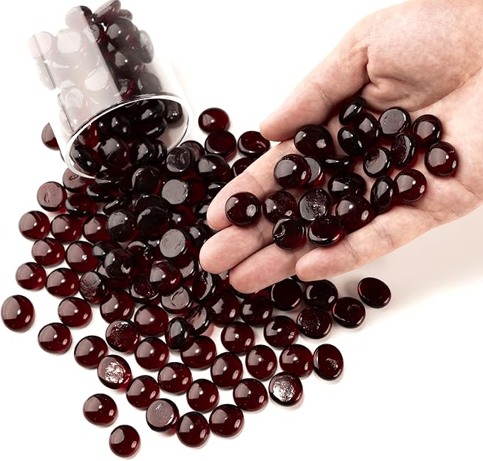 2 LB Dark Red Glass Marbles, Mini Flat Glass Beads for Vase Fillers, Floral Bottom Mancala Gems Pebbles Fish Tank Rocks for Table Aquarium,Home Decor Art Craft Supplies(0.5"~0.7")-PawvioPets