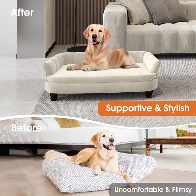 Dog Couch Sofa Bed, Comfortable Pet Sofa for Large and Medium Dogs, Soft Velvet Cushion, Durable Dog Furniture for Living Room-PawvioPets