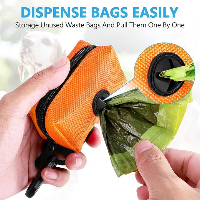 Dog Waste Bag Dispenser Pet Poop Bags Holder for Doggie Waste Bags Dispensers Soft Fabric Zipper Small Doggy Puppy Pouch for Leash Accessory Attachment with Carrier,2PC Orange-PawvioPets