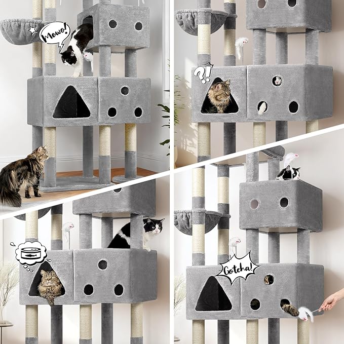 Globlazer Extra Large Cat Tower, 81-inch Tall Cat Tree for Big Cats 20 lbs, XXL Heavy Duty Cat Scratching Tower for Indoor Adult Cats with 3 Cat Condos, 8 Scratching Posts, F81, Light Grey-PawvioPets