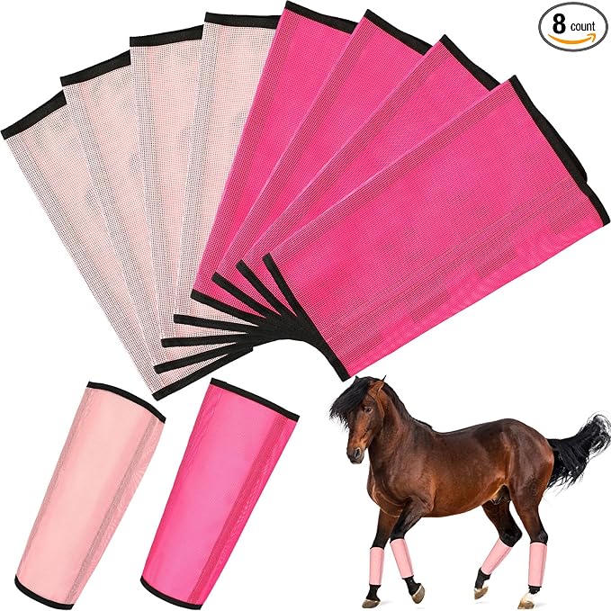 8 Pcs Mesh Fly Boots for Horse Breathable Mesh Horse Boots Protective Horse Leg Wraps Horse Leggings for Preventing Flies and Mosquitoes Bites (Light Pink, Dark Pink)-PawvioPets