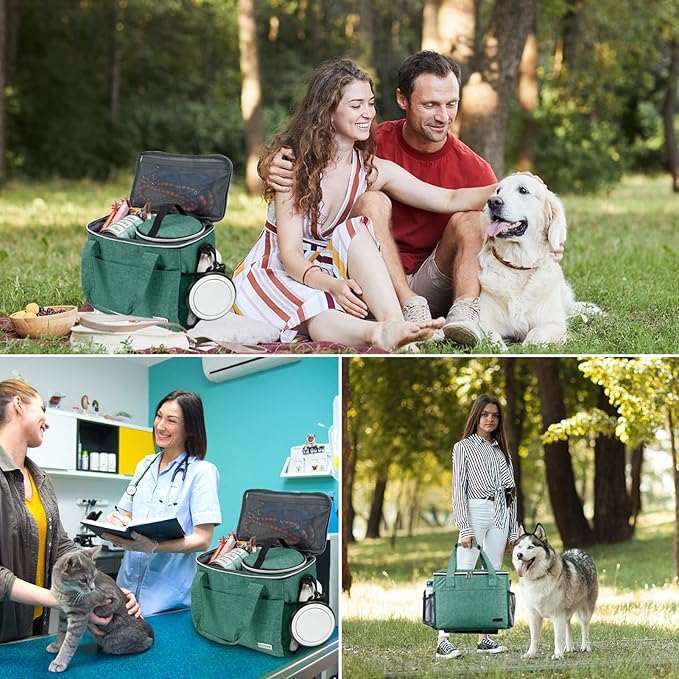 BAGLHER Dog Travel Bag Backpack Pet Supplies Backpack Pet Accessories Storage Bag 5-Piece Set with Shoulder Strap 2 Lined Pet Food Containers 4 Foldable Feeding Bowls Essential Kit for Pet Travel-PawvioPets
