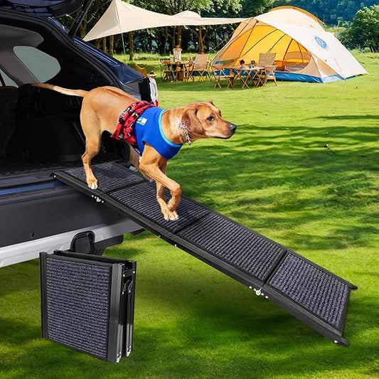 Dog Ramp for Car, 63"x17" Foldable Car Ramp for Dogs, Dog Car Dog Ramps for Large Dogs SUV, Car Dog Ramp with Non-Slip Rug Surface, Folding Dog Ramp for Truck, SUV-PawvioPets