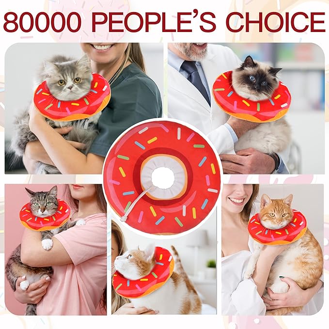 Cat Cone Collar Soft, Cute Cat Donut Collar After Surgery, Adjustable Kitten Recovery Cones to Stop Licking, Lightweight Neck Elizabethan Collars for Cats Kittens (Red, Large)-PawvioPets