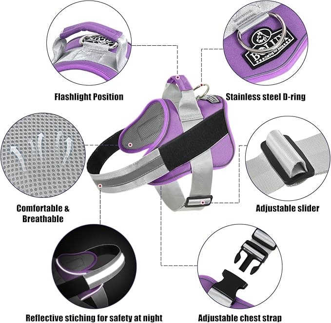 Bolux Dog Harness, No-Pull Reflective Dog Vest, Breathable Adjustable Pet Harness with Handle for Outdoor Walking - No More Pulling, Tugging or Choking (Lavender, Large (Pack of 1))-PawvioPets