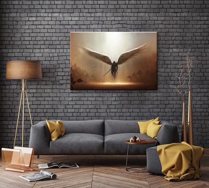 Fantasy Angel Stretched Canvas Wall Art for Living Room Bedroom Home Decoration,Abstract Anime Picture Print Painting Decor Artwork,Mysterious Wing Man Gallery Wrapped Gift,Inner Frame (32x48 Inches)-PawvioPets