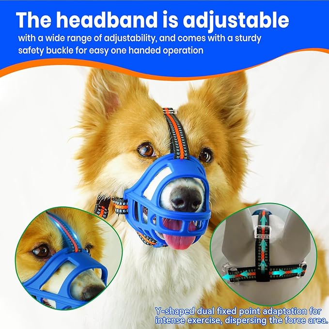 Dog Muzzle, Basket Muzzle for Small Medium Large Dogs, Anti-Biting and Chewing, Lightweight & Sturdy Cage Design,Allows Panting & Drinking, Ideal for Grooming & Training(Blue Size M)-PawvioPets
