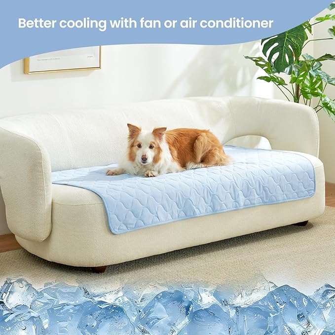Cozy Bliss Leakproof Cooling Blanket for Large Dogs – Q-Max>0.4, Durable & Washable Dog Cooling Mat for Hot Weather, Soft Pet Throw & Couch Protector for Dogs & Cats, 40x60 Inch, Heather Cool Blue-PawvioPets