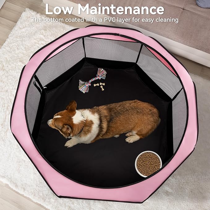 A4Pet Puppy Playpen Indoor, 39.5” Portable Pet Playpen with Bowl, Suitable for Puppies, Kittens, and Small Animals, Removable Zipper & Mesh Panel(16”W × 10”H)-PawvioPets