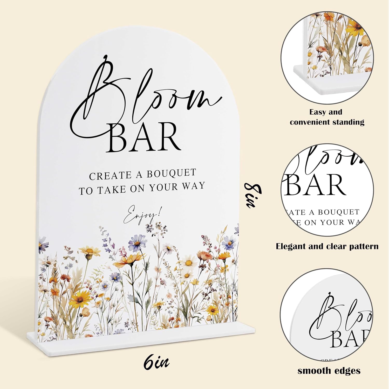 Wedding Signs for Ceremony and Reception, Boho Floral Acrylic Bloom Bar Sign, Wedding Signage with Stand, Bridal Shower Table Centerpieces, Bloom Bar Supplies for Engagement Reception Event Party, 20