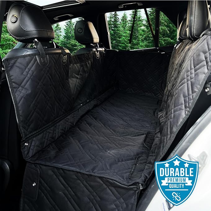 Bulldogology Dog Car Seat Cover with Mesh & Zippers Waterproof Heavy Duty Dog Hammock Backseat Protector from Dog Hair, Muddy Paws, Scratches - Pet Car Seat Cover for Cars Trucks SUVs (Large, Black)-PawvioPets