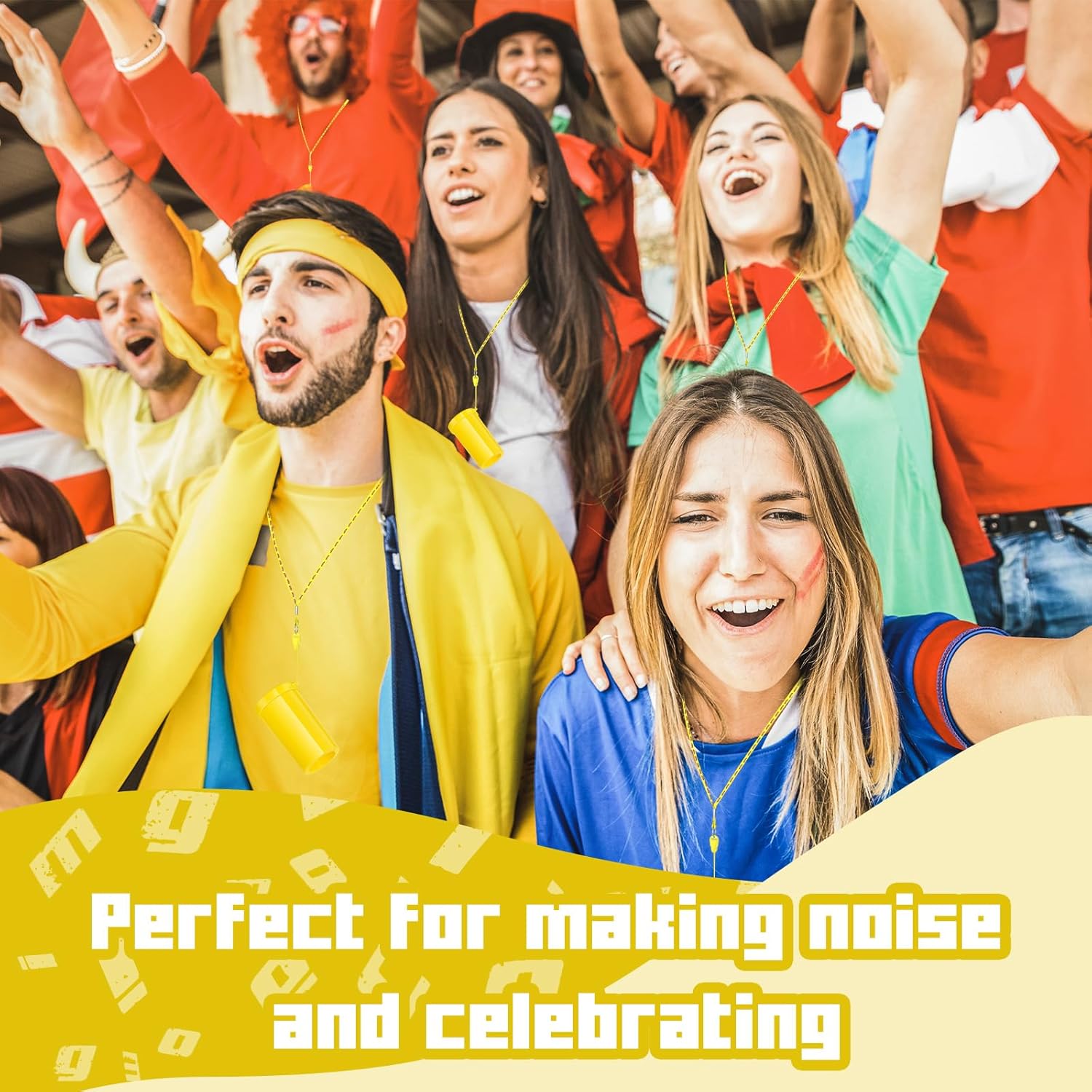 12 Pcs Mini Air Horns 3 Inch Noisemakers for Sporting Events Parties Celebrations Loud Noise Maker Blow Horn Noise Whistle with Lanyard for Birthday Party Celebrations Goodie Fillers(Yellow)