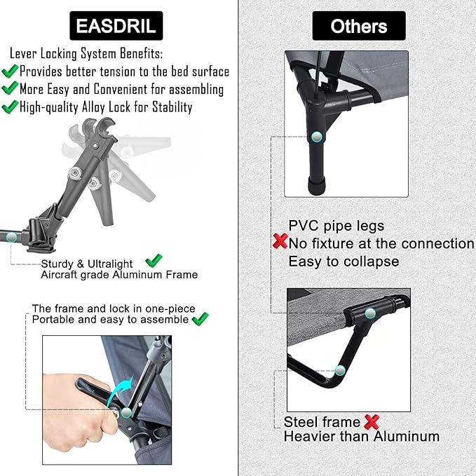 Folding Elevated Dog Bed – Portable Collapsible Raised Dog Cots Cooling Pet Bed with Aluminum Frame, Lever Locking System, Breathable Mesh for Camping, Beach, Lawn, Travel-PawvioPets