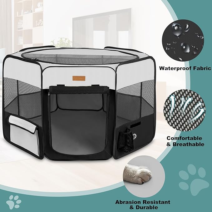 Dog Playpen, Portable Pet Play Pen for Cat, Puppies, Rabbits, Chickens, Foldable Large-Capacity Pet Tent for Indoor/Outdoor Travel Camping-PawvioPets