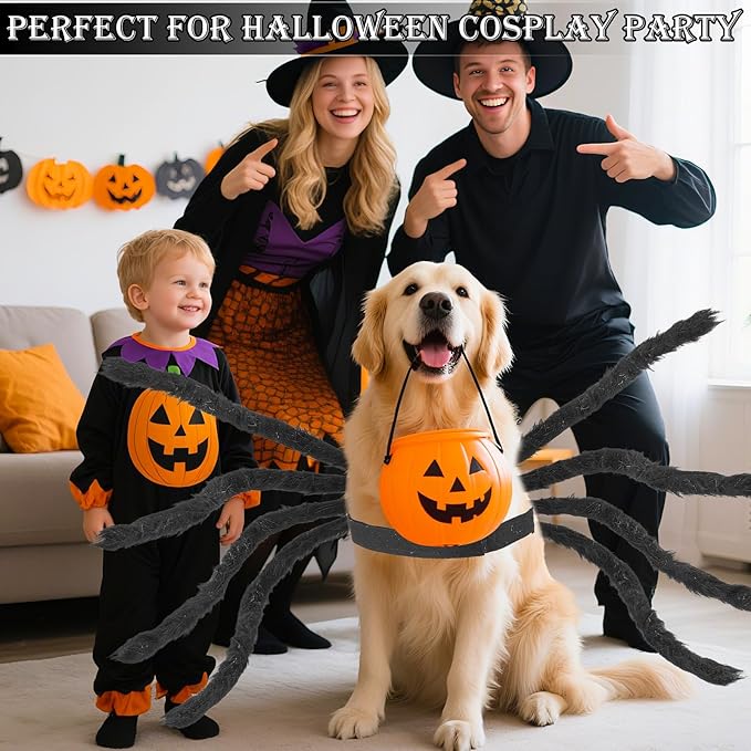 Dogs Halloween Spider Costume for Small Medium Large Dogs, Scary Spider Cosplay Apparel for Pets Cats Dogs Funny Halloween Outfits Clothes-PawvioPets