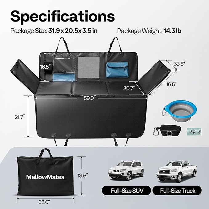 Back Seat Pet Cover for Dogs 59", Upgraded PU Leather Back Seat Extender with Hard Bottom Holds 400LBS, Waterproof Anti-Scratch, Dog Backseat Cover for Cars, SUV & Small Truck-PawvioPets