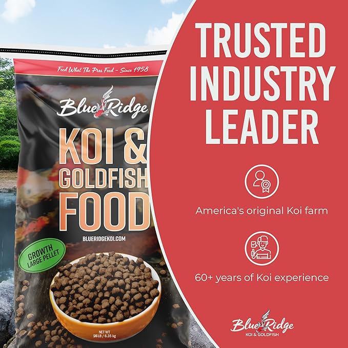 Blue Ridge Koi Fish Food 25lb - Koi Food Large 3/16" Growth Formula, Goldfish Food, Premium Fish Food for Ponds, Ponds Fish Food, Floating Pond Pellets-PawvioPets