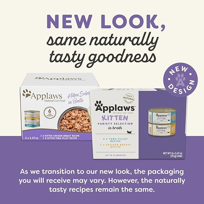 Applaws Natural Wet Kitten Food in Broth, Limited Ingredient, No Additives, Kitten Food Variety Pack in Broth (6 x 2.47oz Cans)-PawvioPets