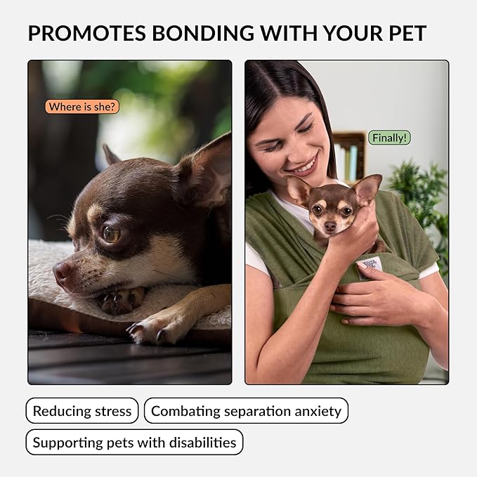 Dog Sling Carrier for Small Dogs - Anti-Anxiety Cat Sling, Puppy Pouch - Pet Sling in Gray Black Blue Green Pink Yellow (Green, Standard)-PawvioPets