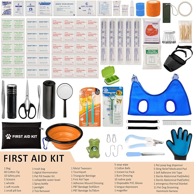 Dog First Aid Kit - Pet First Aid Kit for Dogs Pet Emergency Kit with Grooming Hammock Harness Nail Clipper First Aid Supplies for Home Camping-PawvioPets