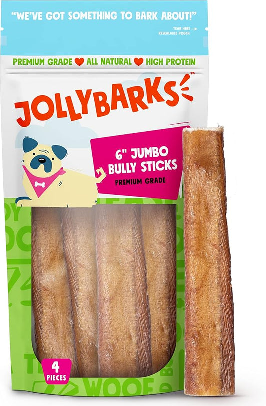 All Natural Bully Sticks for Small to Medium Dogs and Puppies (6" Jumbo - 4pk)-PawvioPets