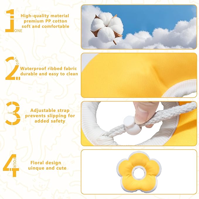Cat Cone Collar Soft, Waterproof Cats Cones to Stop Licking After Surgery, Adjustable Soft Elizabeth Cats Collars for Wound Healing, Flower Shape Cat Recovery Collar (Yellow, Medium)-PawvioPets