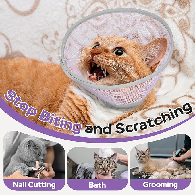 Cat Cone Collar Soft to Stop Licking After Surgery, Waterproof Lightweight Recovery Collar for Cats and Small Dogs, Elizabeth Plastic Cone Alternative, Neck Pillow to Prevent Scratches-PawvioPets