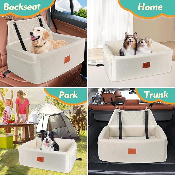 Dog Car Seat for Large Medium Dogs,Washable Pet Carseat Under 55 lbs or 2 Small Dogs,Dog Booster Seat Travel Bed with Thick Cushion,2 Safety Leashes-PawvioPets