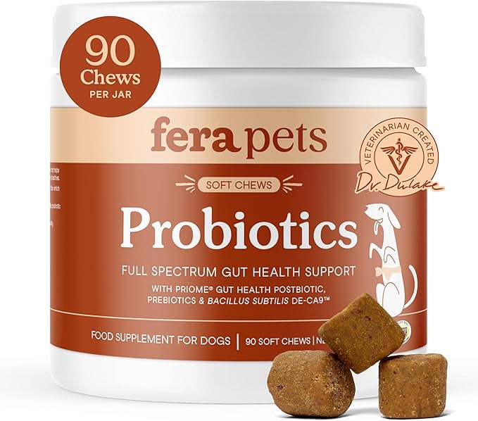 Fera Pets Probiotics for Dogs with Prebiotics and Postbiotics - Full Spectrum Gut Health Support - Promotes a Balanced Gut Microbiome - Boosts Immune Health - 90 Soft Chews-PawvioPets