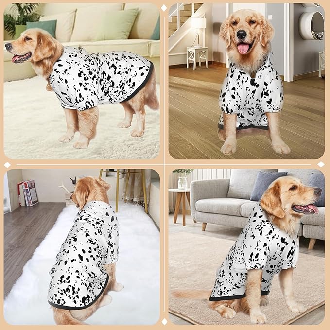 Dalmatian Hoodie, Cute Halloween Cosplay Winter Costume With Pocket, Dalmatians Print Clothes for Medium Large Dogs XXX-Large-PawvioPets