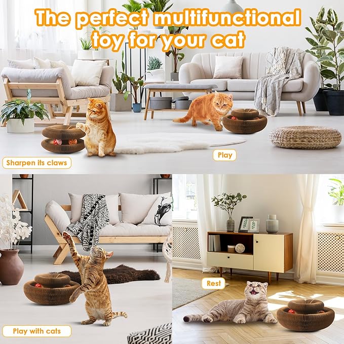 2 Pack Magic Organ Cat Toy Foldable Magic Organ Cat Scratching Board Reversible Infinity Style Magic Organ Cat Toy with 4 PCS Ball Cat Toys Interactive Indoor Cat Toys-PawvioPets