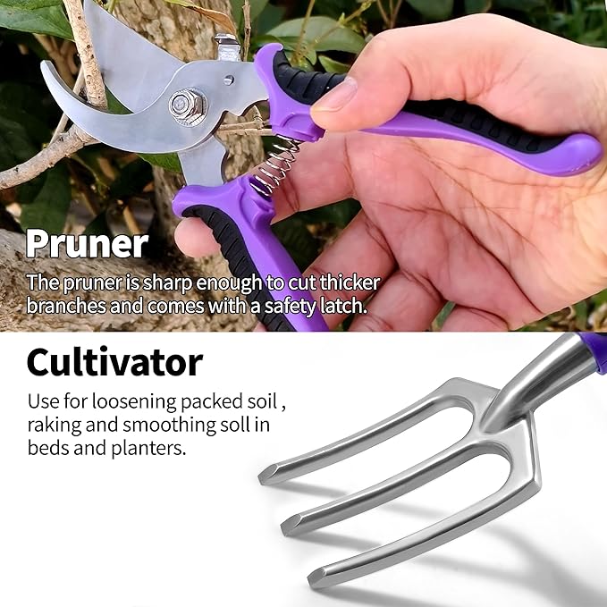 41-Piece Premium Gardening Tool Set, Stainless Steel Heavy Duty Gardening Tool Kit, with Non-Slip Rubber Grip, Storage Tote Bag, Outdoor Hand Tools, Ideal Gardening Gifts for All (Purple Floral)-PawvioPets